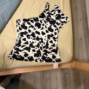 Chic One-Shoulder Cow Print Top